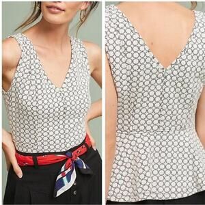 Anthropologie Maeve Astoria Tank Peplum Hem White Geo Print Stretch Women XS